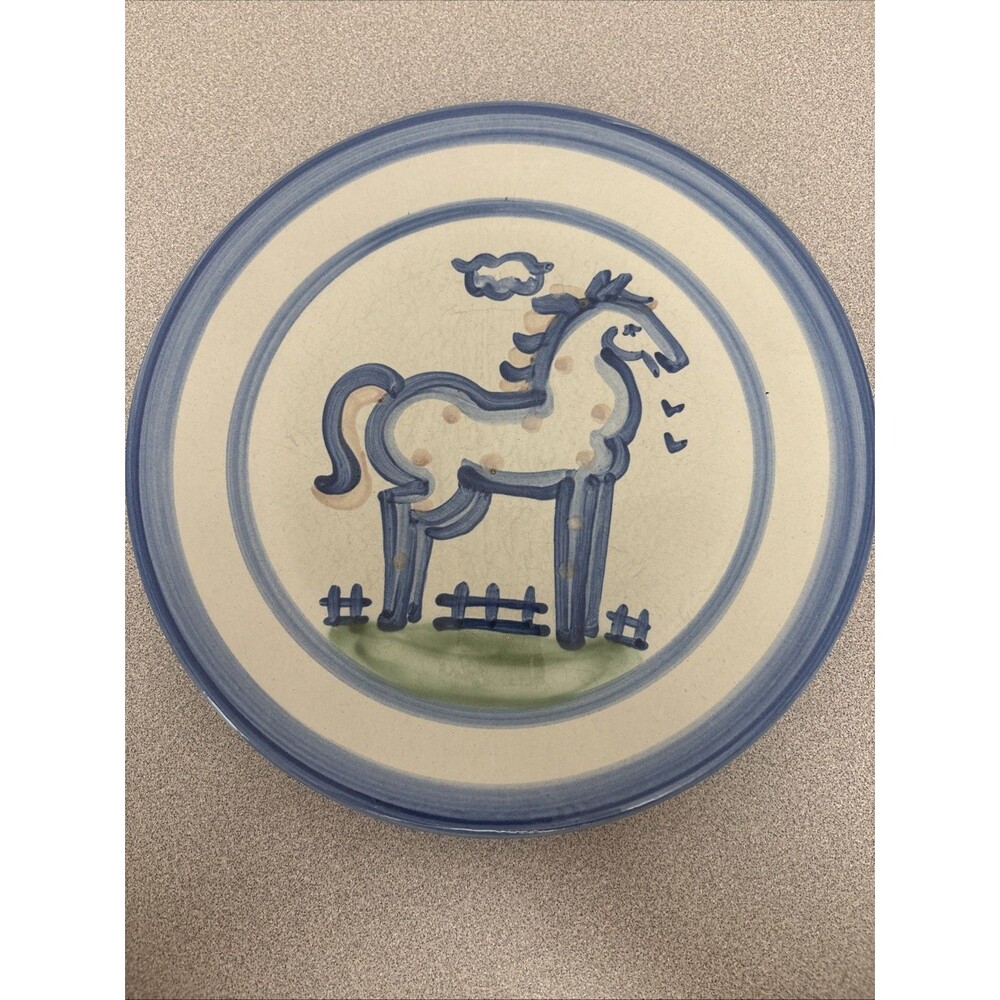 Vintage MA Hadley Pottery Horse  11" Dinner Plate Stoneware Country Farm